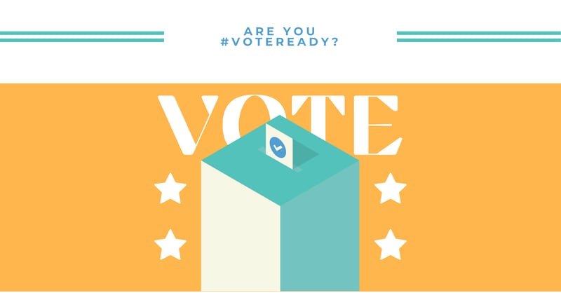 Abstract ballot box with stars to the left and right with text reading "Are you #VoteReady?"