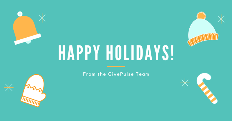 GivePulse graphic with text reading "Happy Holidays from the GivePulse team"