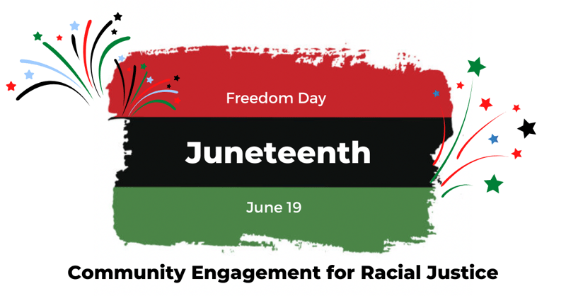 Red black and green flag with text reading "Freedom Day Juneteenth"