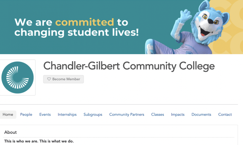 Chandler-Gilbert Community College GivePulse dashboard