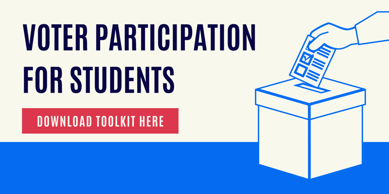 2024 Student Voter Participation Guide showing a hand putting a vote in the ballot box